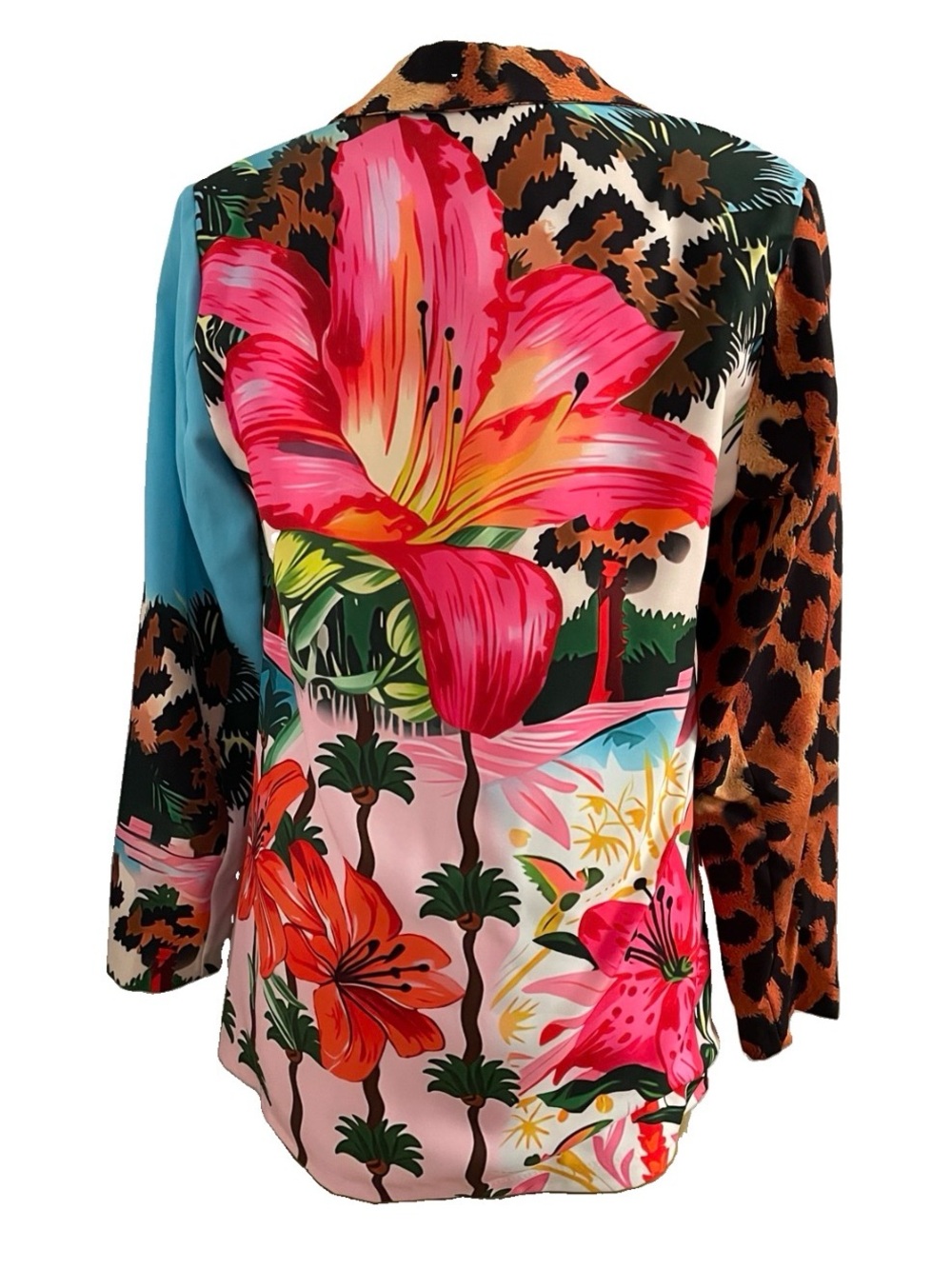LEOPARD and Floral TROPICAL Print BLAZER Jacket Made in ITALY One-Size NWT